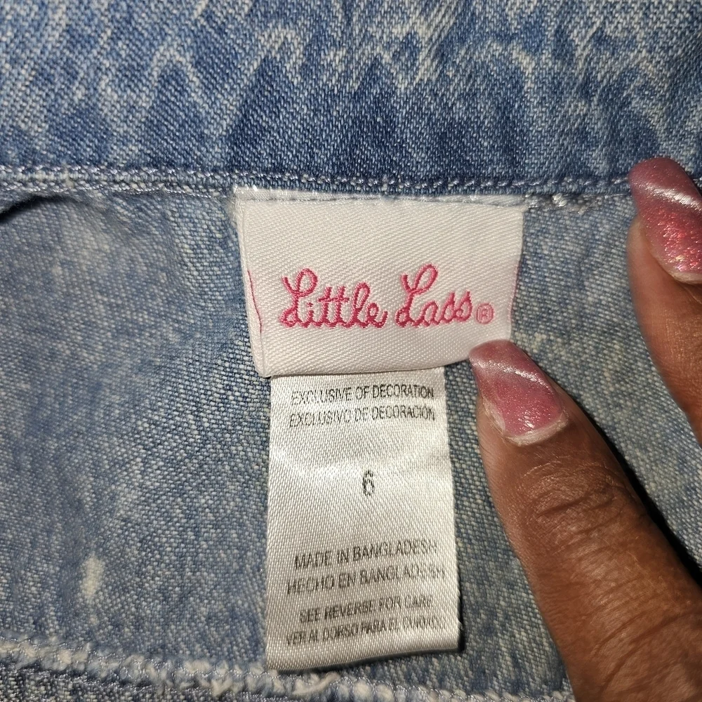 Kids Little Lass Blue Cropped Jean Jacket with Distressed Texture